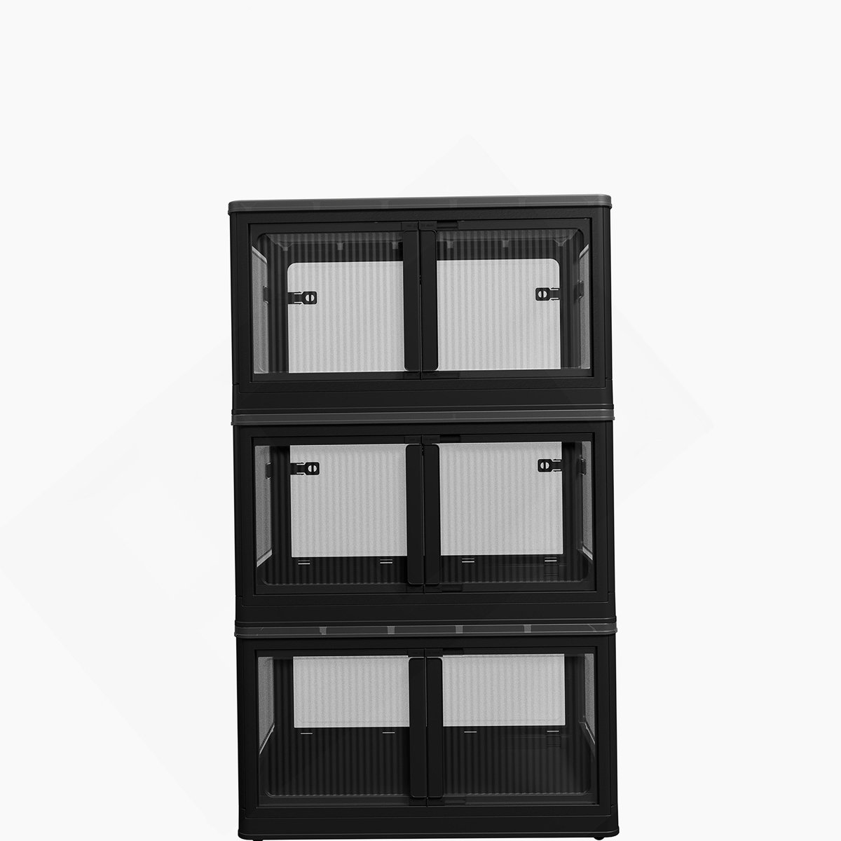 3-Pack Transparent Stackable Storage Bins with 5 Doors to Open with Wheels, Folding Plastic Craft Containers Large Closet Organizers Box